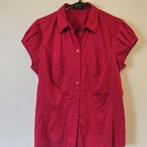 Express Button-Down Short Sleeve Top Red Sz L